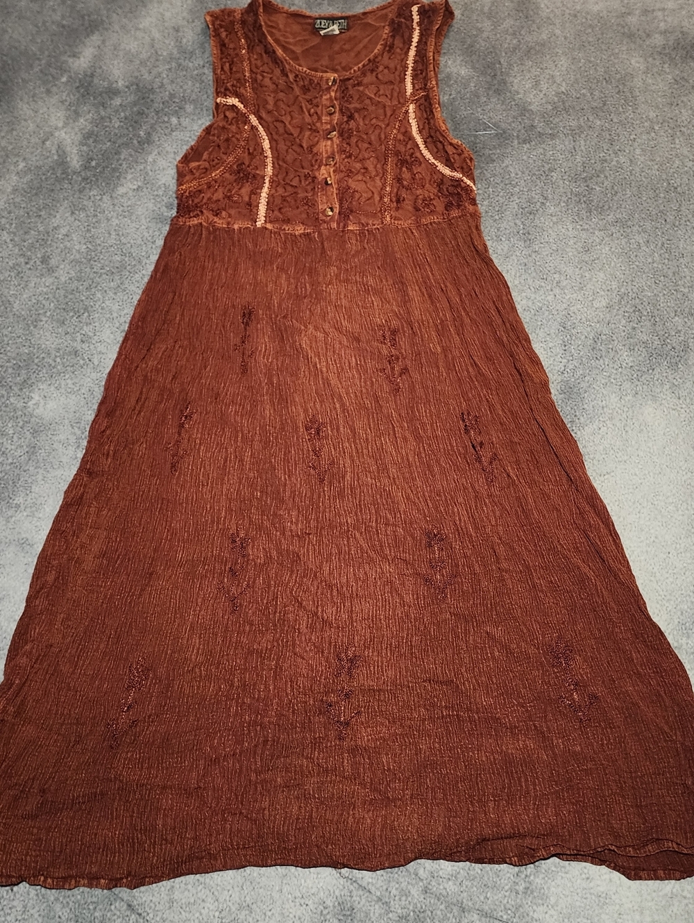 Vintage Embroidered Floral Midi Dress - Festival - Western - Boho